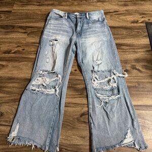 Trendy Distressed Light Blue Women's Flare Jeans